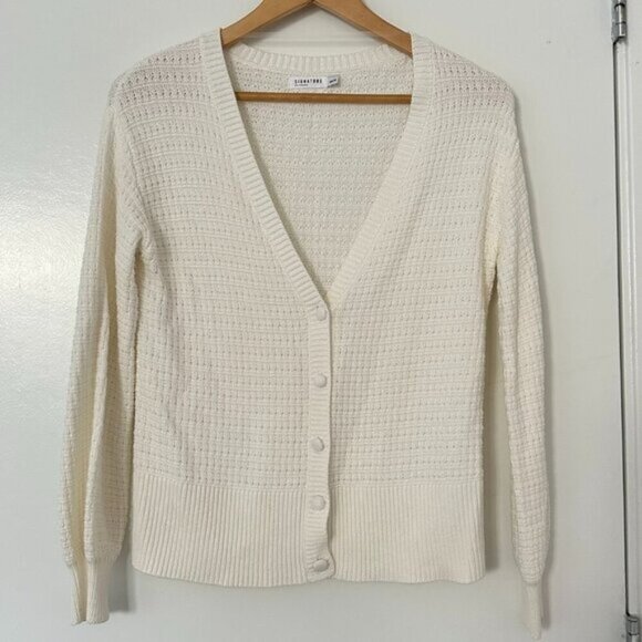 Signature Reitman Soft Knit Button Front V-Neck Cardigan XXS Ivory Boho Chic - Picture 2 of 11